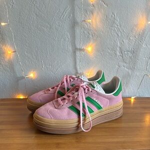 WATERMELON PINK AND GREEN ADIDAS PLATFORM GAZELLE WITH GUM SOLE 💚🩷